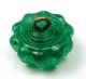 Antique Charmstring Glass Button Green Candy W/ Brass Ome Ring Mold Swirl Back Buttons photo 3