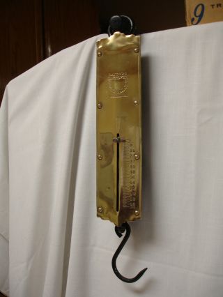 Antique Landers Improved Spring Balance Warranted Brass Hanging Scale To 100 Lbs photo