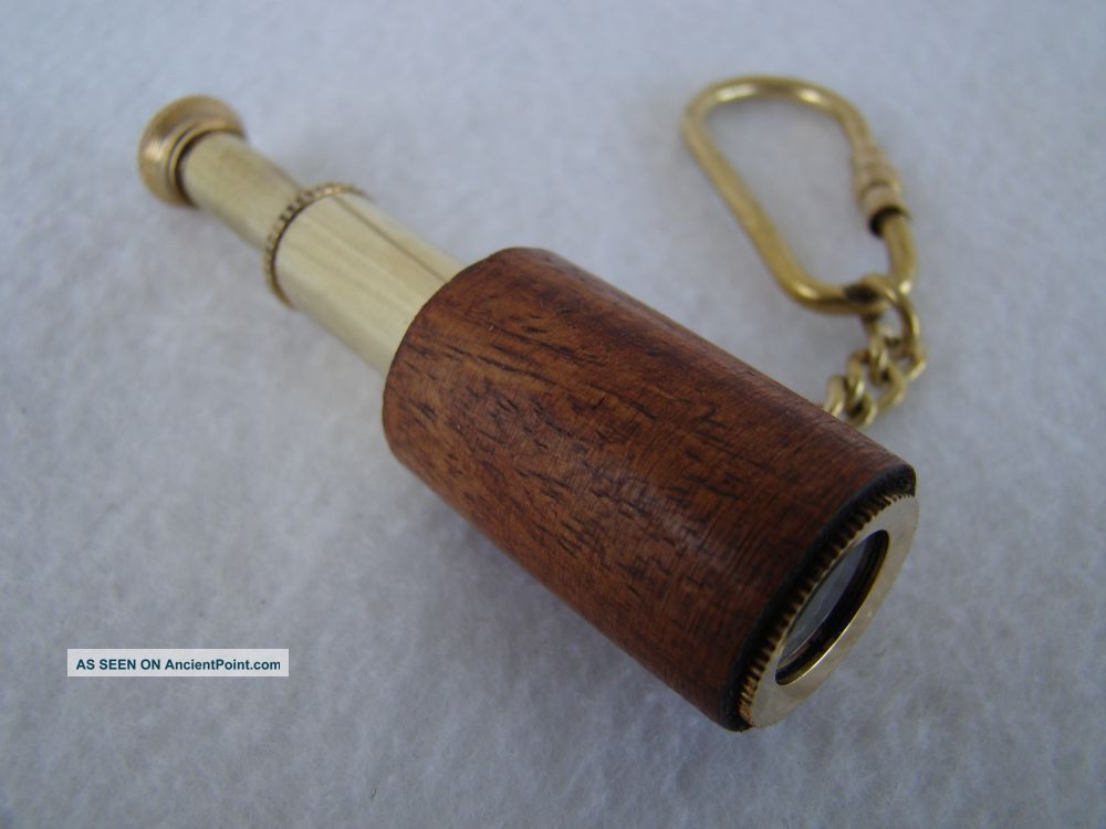 Brass & Wood Telescope Mini Spyglass Nautical Maritime Pocket Keyring 3 