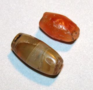 2 Ancient Agate Beads Rare 1000yo+ Afghanistan Digs photo