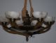 Art Deco Bronze/brass Figural 6 - Light Chandelier With Alabaster Shade Chandeliers, Fixtures, Sconces photo 9