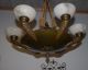 Art Deco Bronze/brass Figural 6 - Light Chandelier With Alabaster Shade Chandeliers, Fixtures, Sconces photo 11