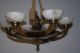 Art Deco Bronze/brass Figural 6 - Light Chandelier With Alabaster Shade Chandeliers, Fixtures, Sconces photo 5