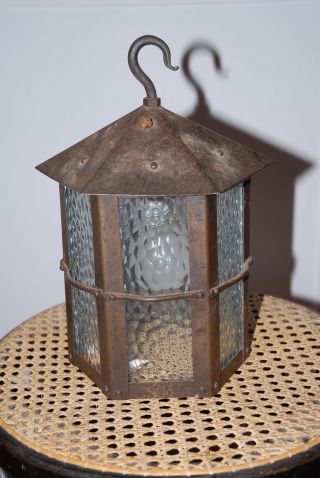 Rare Quality Arts & Craft Wrought Iron 6 Angular Lantern photo