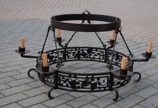 Huge Art Nouveau Hand Made Quality Wrought Iron Art 6 - Light Chandelier photo