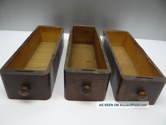 Of Three Antique Old Wood Wooden Sewing Machine Table Drawers Parts Nr Furniture photo