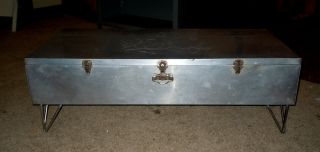 Aluminum Trunk Suitcase Coffee Table W/hairpin Fee.  Embossed Flower Accent On Top photo