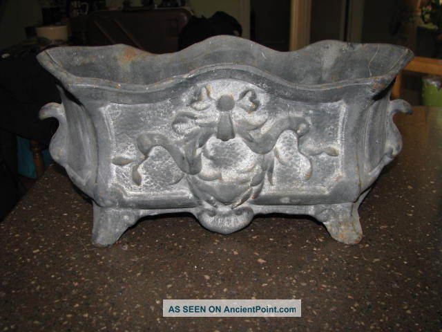 Antique Cast Wrought Iron Embossed Garden Planter Ribbons Vines Metalware photo