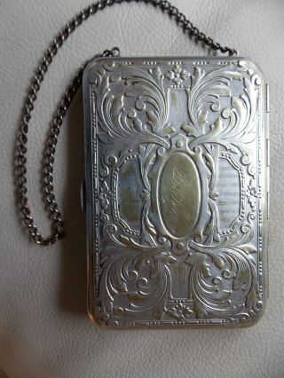 Antique Art Nouveau Victorian Floral Silver Coin Card Case Purse Compact Daisy photo
