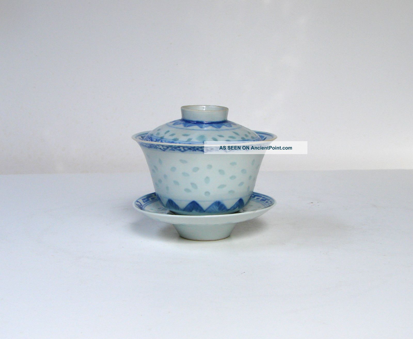 Antique Chinese Blue White Tea Cup Set With Mark Bowls photo