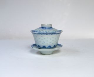 Antique Chinese Blue White Tea Cup Set With Mark photo