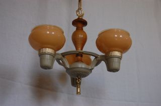 Markel Art Deco Chandelier Custard Cup Shades 3 Light photo