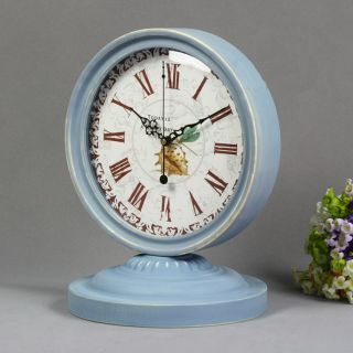 & European Retro Blue Wooden Height 33cm Width 28cm Mute Table Pendulum Clock photo