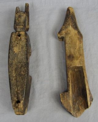 16th Century Or Earlier? 2 Carved Wood Figural Attachments photo