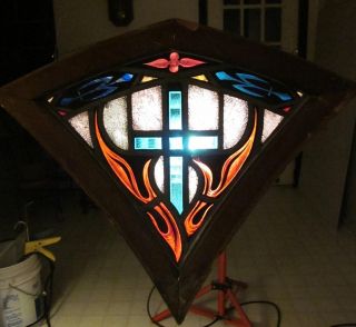 1930 Antique Church Stained Glass Window Unique Shape Known History Trumbull Ct photo