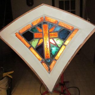 1930 Antique Church Stained Glass Window Unique Small Shape Trumbull Ct photo