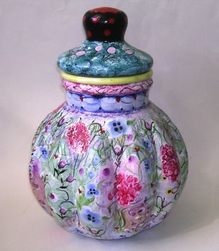 Huge Old Rare Hand Painted Folk Art Apothecary Candy Jar photo