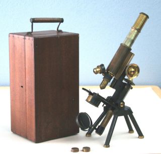 J Swift & Son Antique Brass Patent Portable Histological Microscope W/case C1895 photo