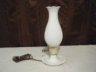 Vintage White Milk Glass Hobnail Pattern Boudoir Lamp Unique - photo