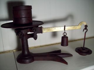 Antique Victorian Fairbanks Cast Iron & Brass Fishtail Base Scale W Weights photo