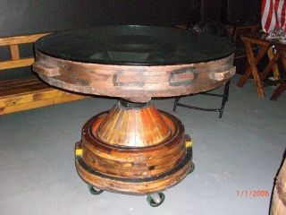 Steam - Punk - Custom 2 Piece Industrial Vintage Gear Mold High Table On Wheels photo