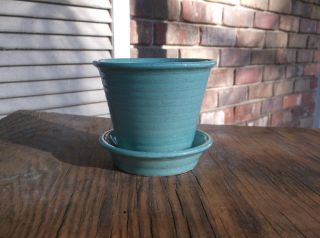 Pfaltzgraff Mid - Century Modern Art Pottery Turquoise Ring Ware Flower Pot - Vase photo