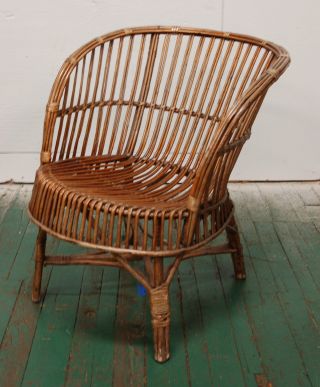 Single Adirondack Arm Chair Stick Wicker Antique Mcm Knoll Mcm Best Vintage photo