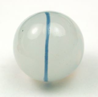 Antique Glass Ball Button Clambroth W/ Blue Stripe Design Swirl Back photo