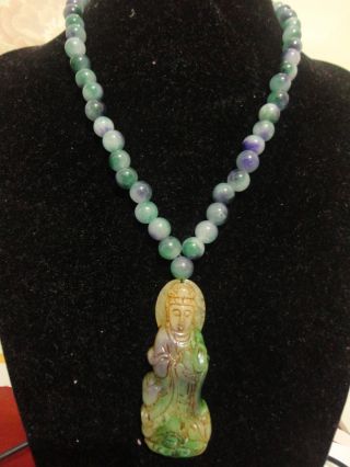 Chinese Beautiufl Green&purple Jade Necklace&pendant/kwanyin Buddha/20.  5  L/645 photo
