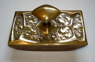 Antique Art Nouveau Brass And Wood Roll Blotter photo
