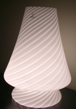 Vintage Vetri Murano Art Glass Lamp White Swirl Mushroom Mid Century 19 