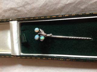 C1900 Art Nouveau Gold & Silver Solid Opals Stick Pin Brooch Seed Pearls photo