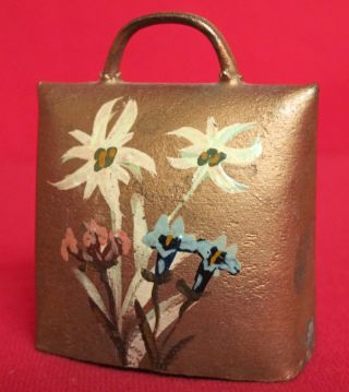 Antique Steel Cow Bell Painted Flowers Gold Gilt Laute Brunner 25 Yqz photo