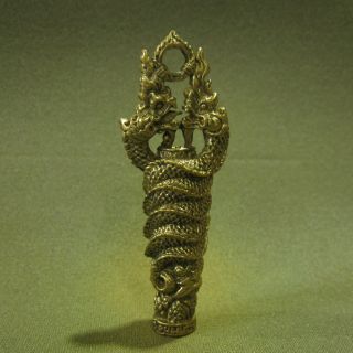 Twin Naga King Wealth Rich Lucky Charm Thai Amulet Pendant photo