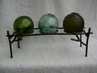 Metal Glass Float Ball Buoy Holder Holds 3 Floats 3 - 3+3/4 Inch photo