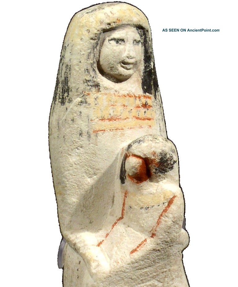 Rare Ancient Egyptian Painted Limestone Isis & Horus 1200bc New Kingdom Statue Egyptian photo