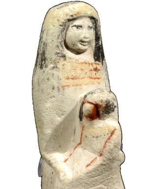 Rare Ancient Egyptian Painted Limestone Isis & Horus 1200bc New Kingdom Statue photo