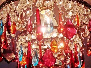 Chandelier Light Ceiling Pendant Retro Colour Crystals Shabby Glass Chic Lamp photo