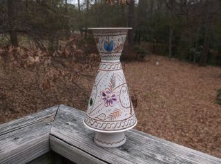 Handcrafted Etched & Hand Painted Copper Arts & Crafts Turkish Folk Art Vase Vg+ photo