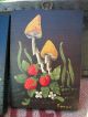 Of 2 Vintage Retro Tole Paintings Mushrooms & Strawberries Wall Hanging Wood Toleware photo 5