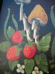 Of 2 Vintage Retro Tole Paintings Mushrooms & Strawberries Wall Hanging Wood Toleware photo 6