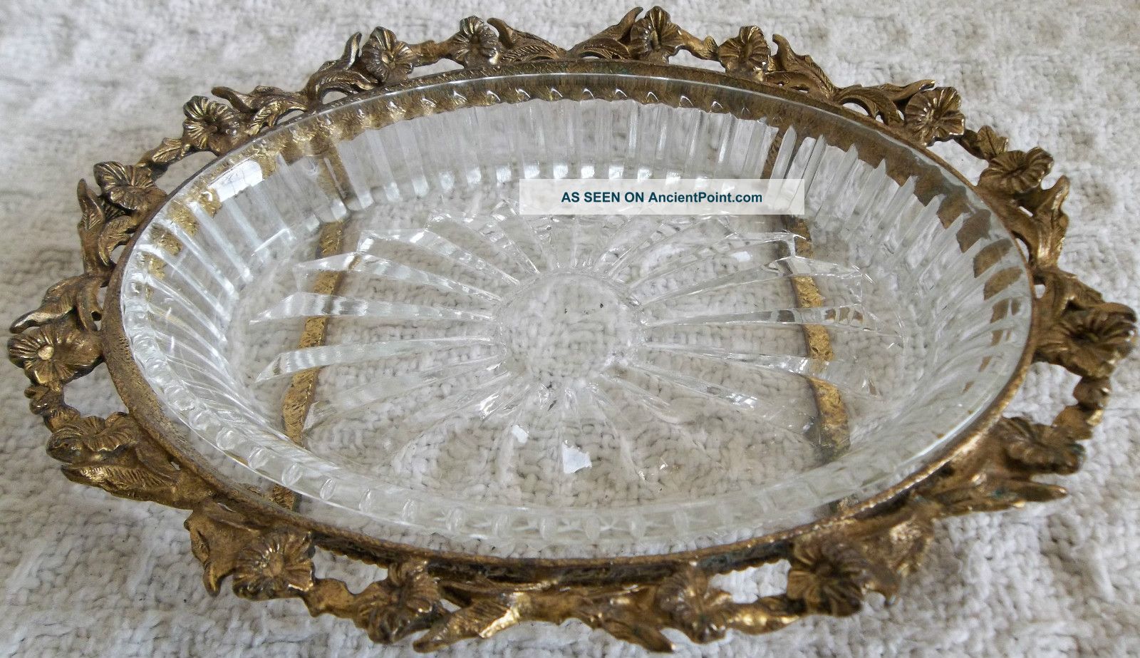 Antique Miniature Glass Tray In Brass Holder Metalware photo