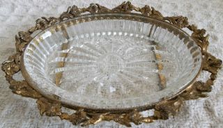 Antique Miniature Glass Tray In Brass Holder photo
