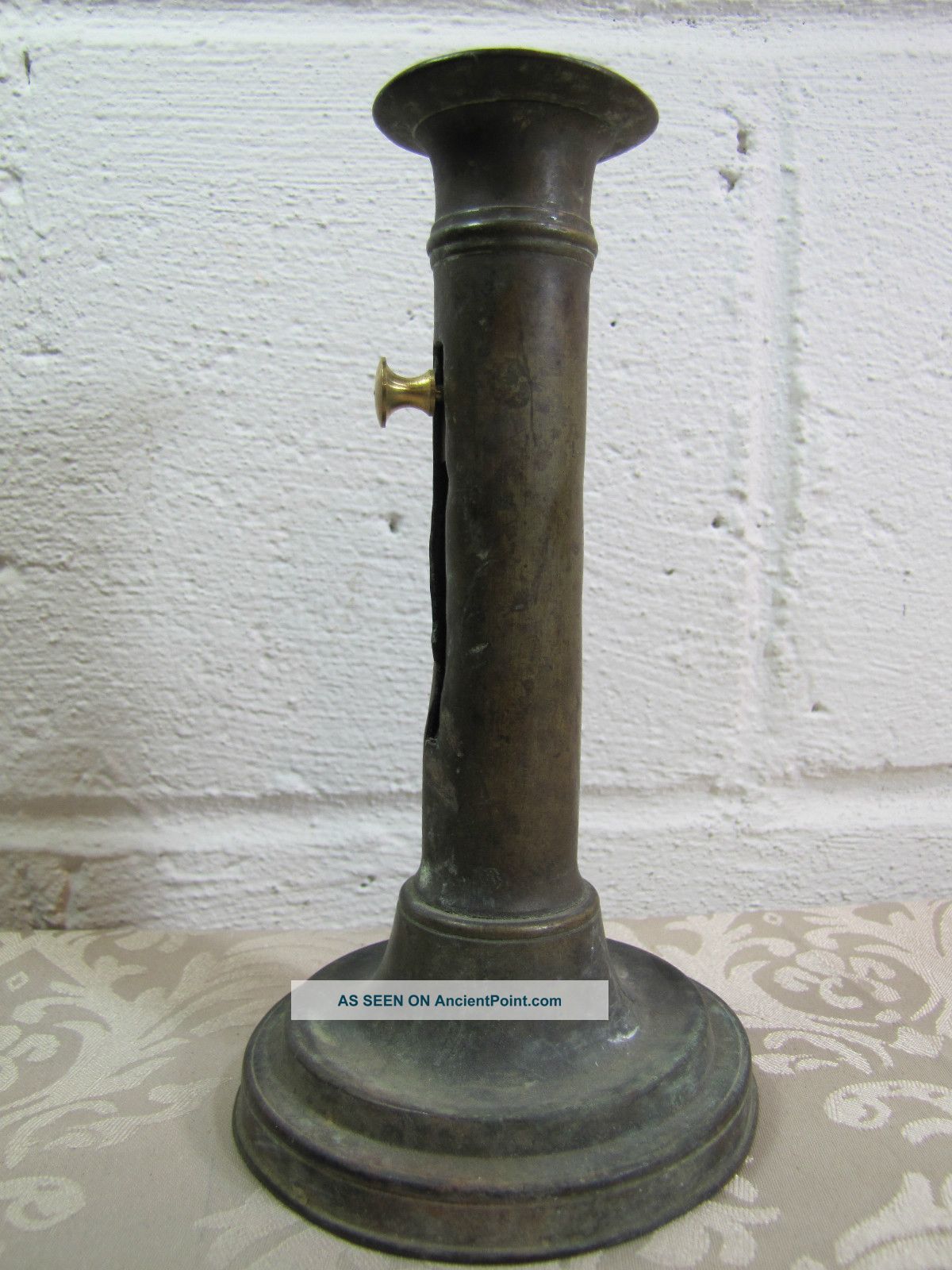 Antique Mid 1800 ' S Brass Push - Up Candlestick - Fabulous Patina 7 