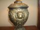 Antique Art Nouveau Lion Head Victorian Bronze Cast Table Lamp W/ Vintage Shade Lamps photo 10