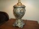 Antique Art Nouveau Lion Head Victorian Bronze Cast Table Lamp W/ Vintage Shade Lamps photo 2