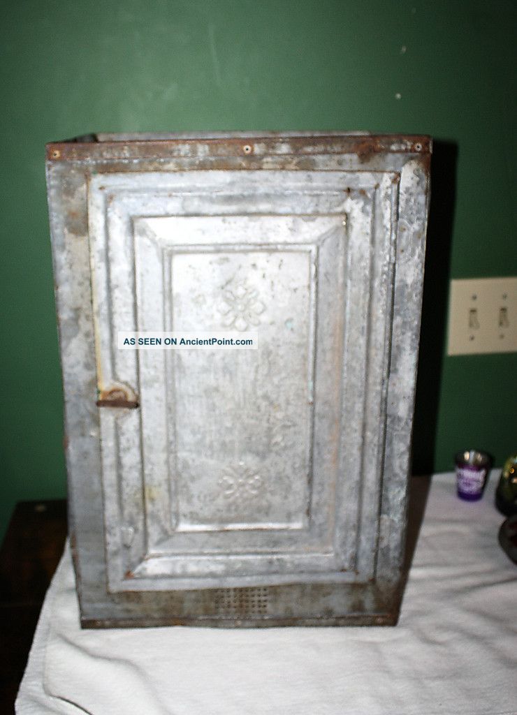 Rare Antique Vintage Galvanized Warming Oven Pie Safe With Flowers Other photo