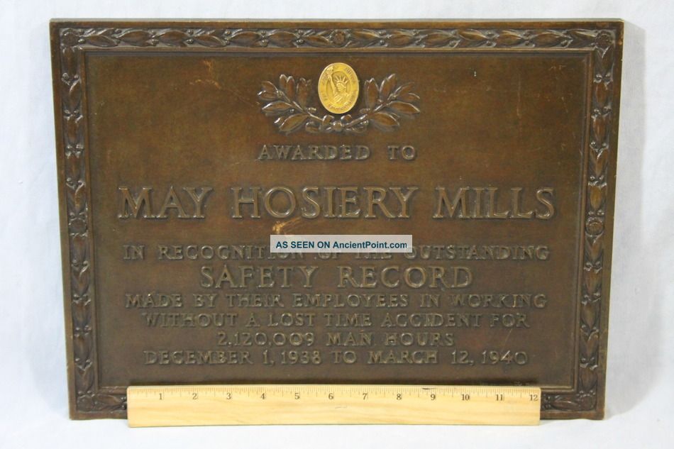 Antique Gorham Architectural Bronze Plaque Nashville May Hosiery Mills Sign Other photo