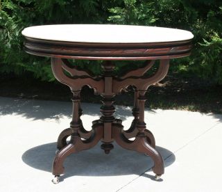 Spectacular Large Victorian Walnut Oval Marble Top Parlor Center Table C1875 photo