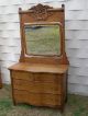 Late 19th C Antique Quartersawn Oak American Carved Dresser Chest Drawers Mirror 1800-1899 photo 1